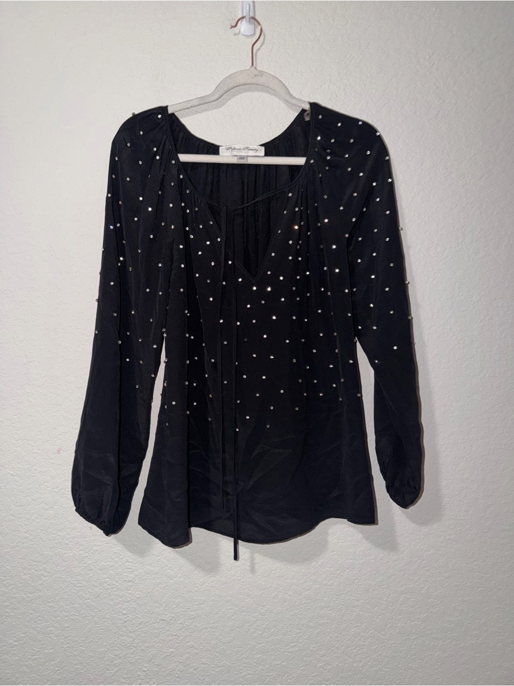Fifteen Twenty Black Long-Sleeve Studded V-Neck Silk Blouse